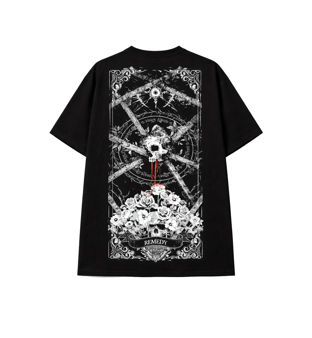 THR | REMEDY "Cursed Bloom" Oversized BLACK TEE