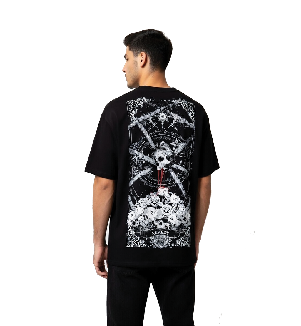 THR | REMEDY "Cursed Bloom" Oversized BLACK TEE
